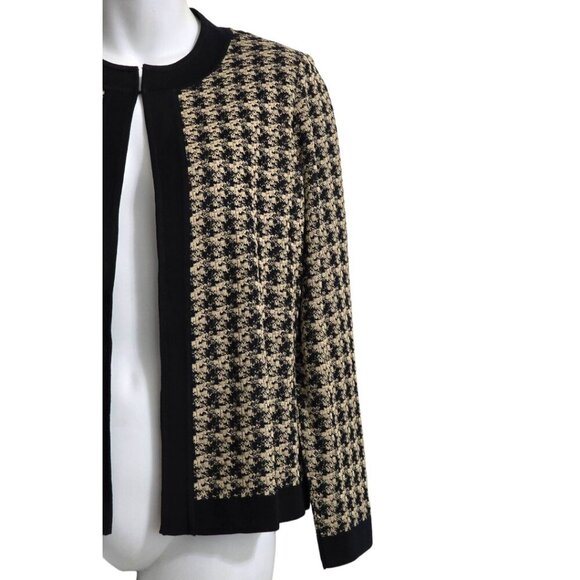 Ming Wang Tan & Black Houndstooth Collarless Cardigan Sz M - Picture 4 of 11